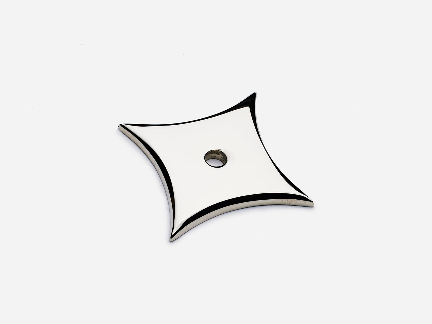 Solid brass 6-Point Star backplate, in a polished nickel finish for knobs on cabinets.