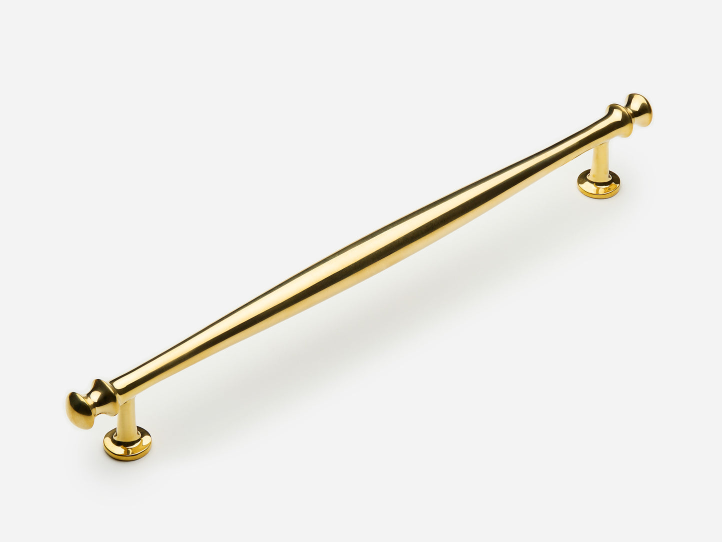 Solid brass Helena appliance pull, 12 inches, in an unlacquered polished brass finish for cabinets.