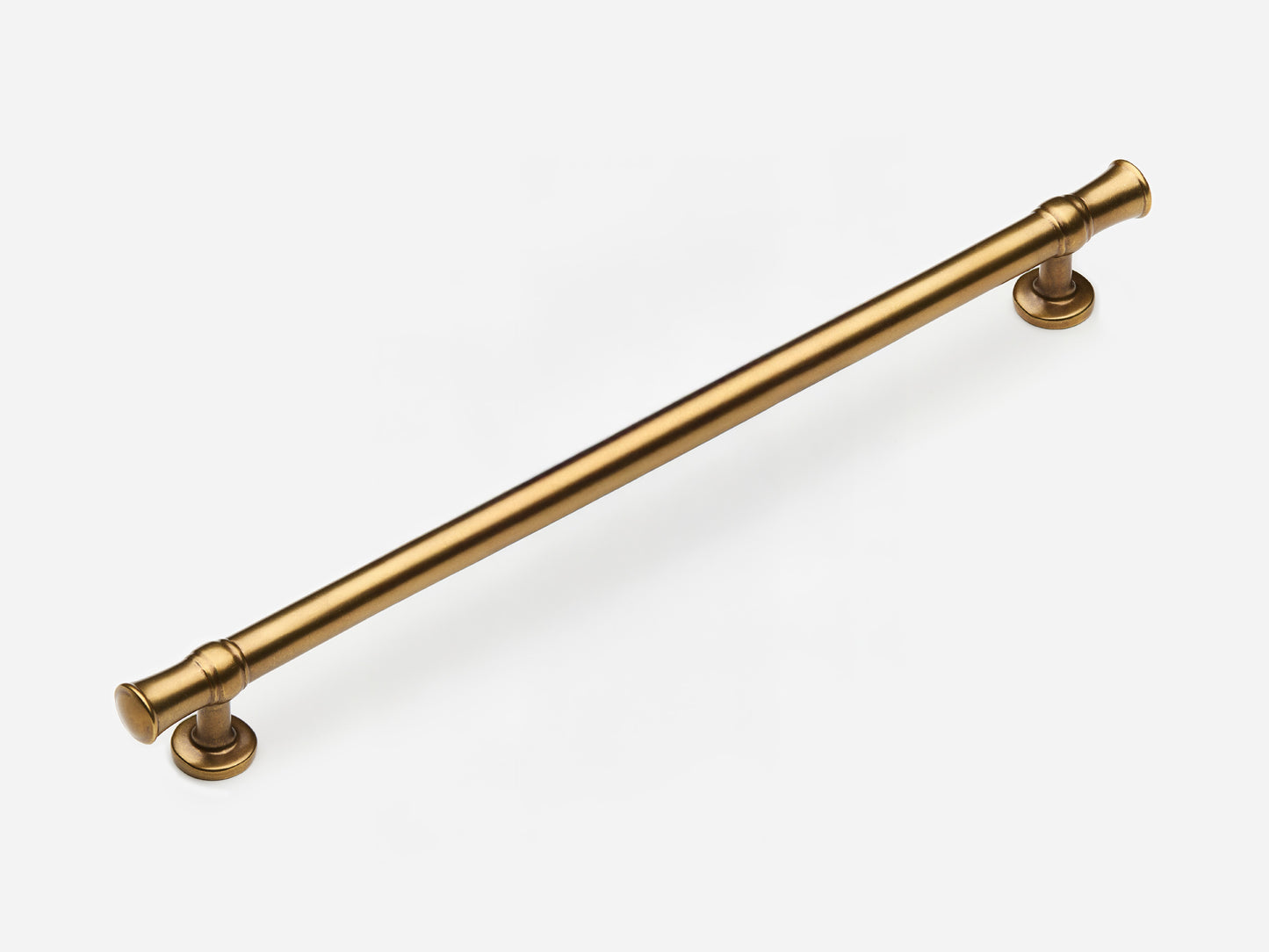Solid brass Heritage appliance pull, 12 inches, in an aged brass finish for cabinets.
