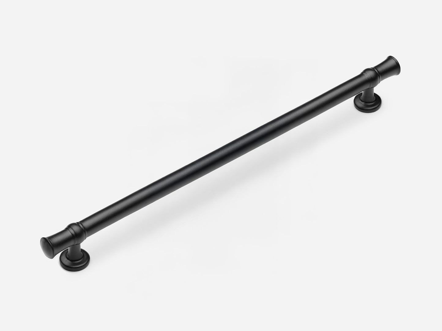 Solid brass Heritage appliance pull, 12 inches, in a matte black finish for cabinets.