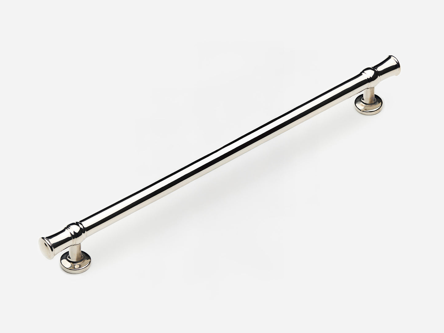 Solid brass Heritage appliance pull, 12 inches, in a polished nickel finish for cabinets.