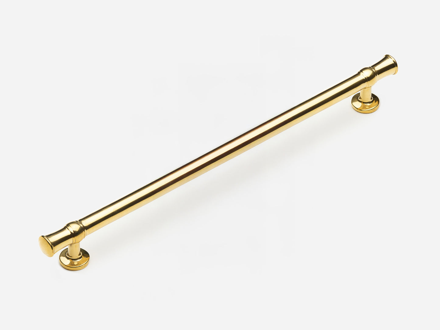 Solid brass Heritage appliance pull, 12 inches, in an unlacquered polished brass finish for cabinets.