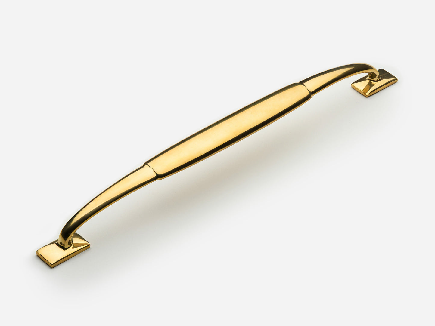 Solid brass Packard appliance pull, 12 inches, in an unlacquered polished brass finish for cabinets.