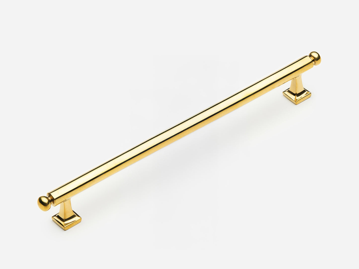 Solid brass Wright appliance pull, 12 inches, in an unlacquered polished brass finish for cabinets.