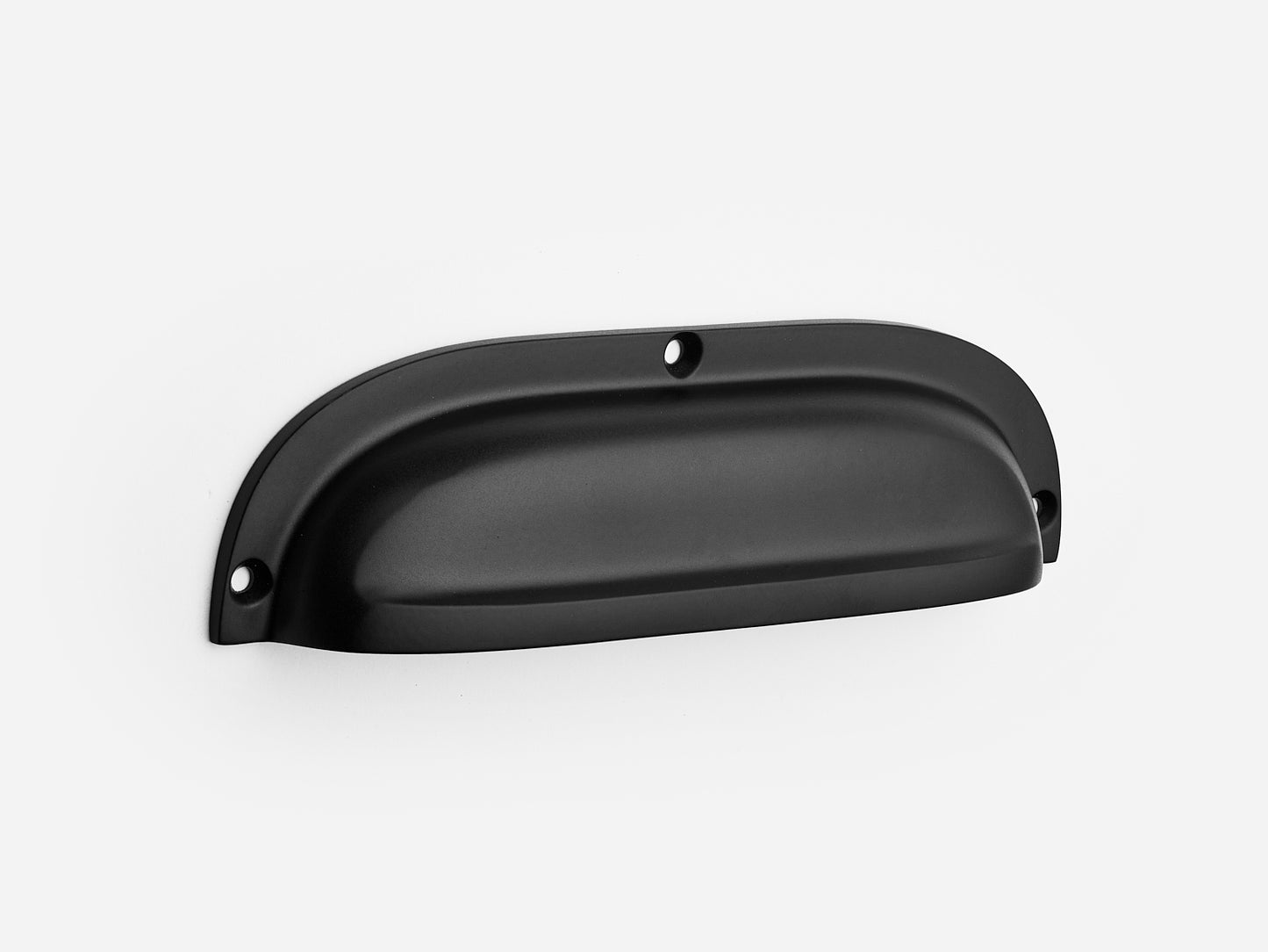 Solid brass Admiral bin pull, 6 inches, in a matte black finish for cabinets.