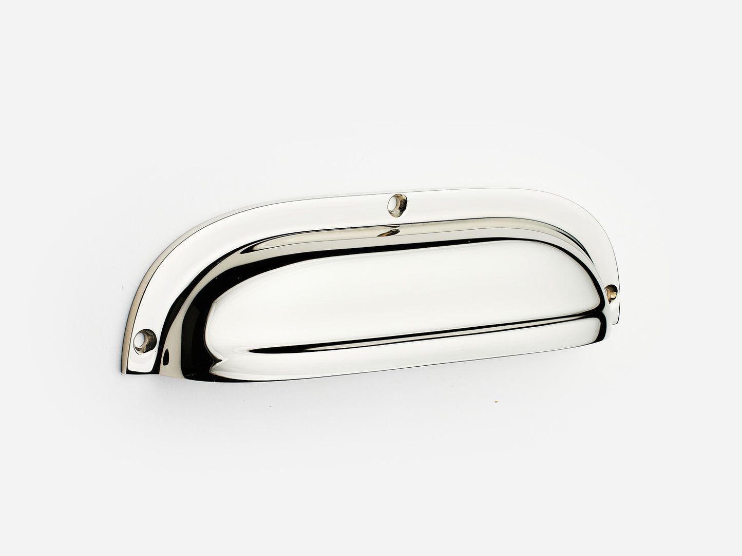 Solid brass Admiral bin pull, 6 inches, in a polished nickel finish for cabinets.