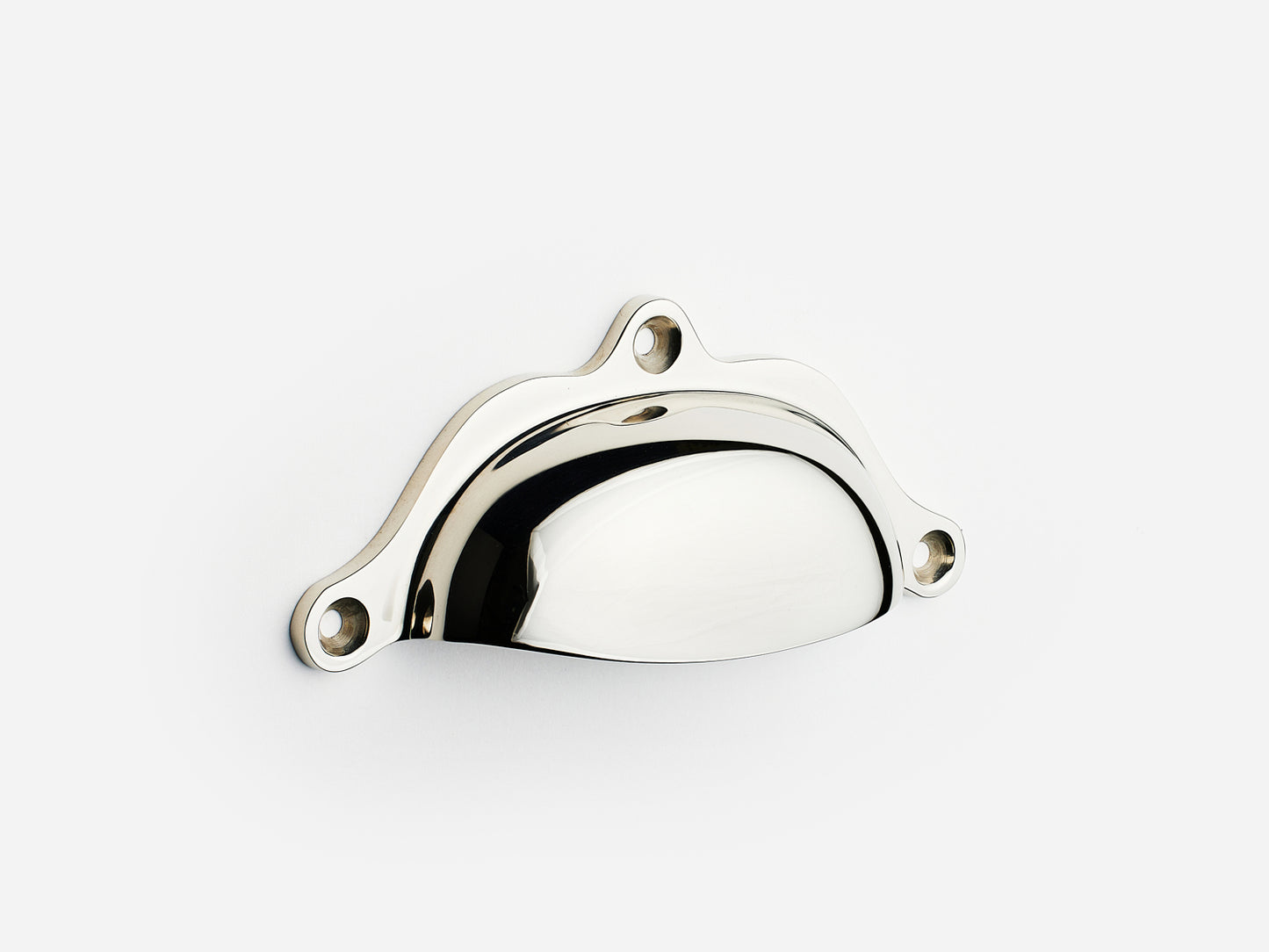 Solid brass Grace bin pull, 4 inches, in a polished nickel finish for cabinets.