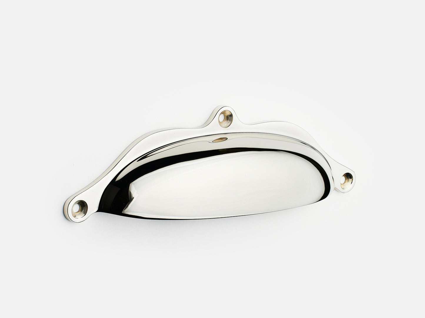 Solid brass Grace bin pull, 6 inches, in a polished nickel finish for cabinets.