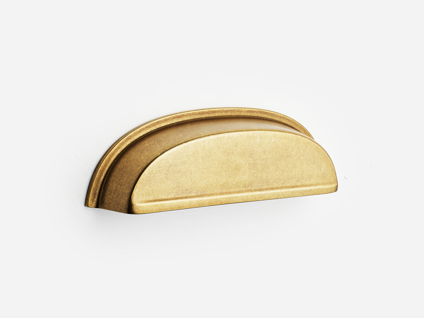 Solid brass Royce bin pull, 4 inches, in an aged brass finish for cabinets.