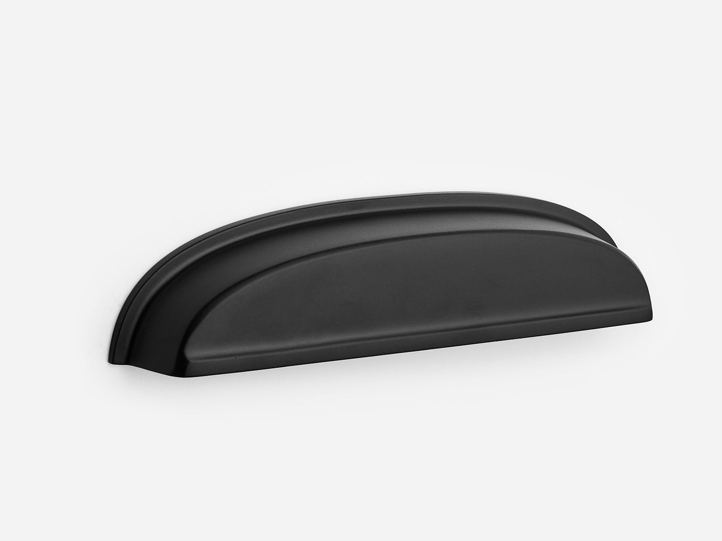 Solid brass Royce bin pull, 6 inches, in a matte black finish for cabinets.