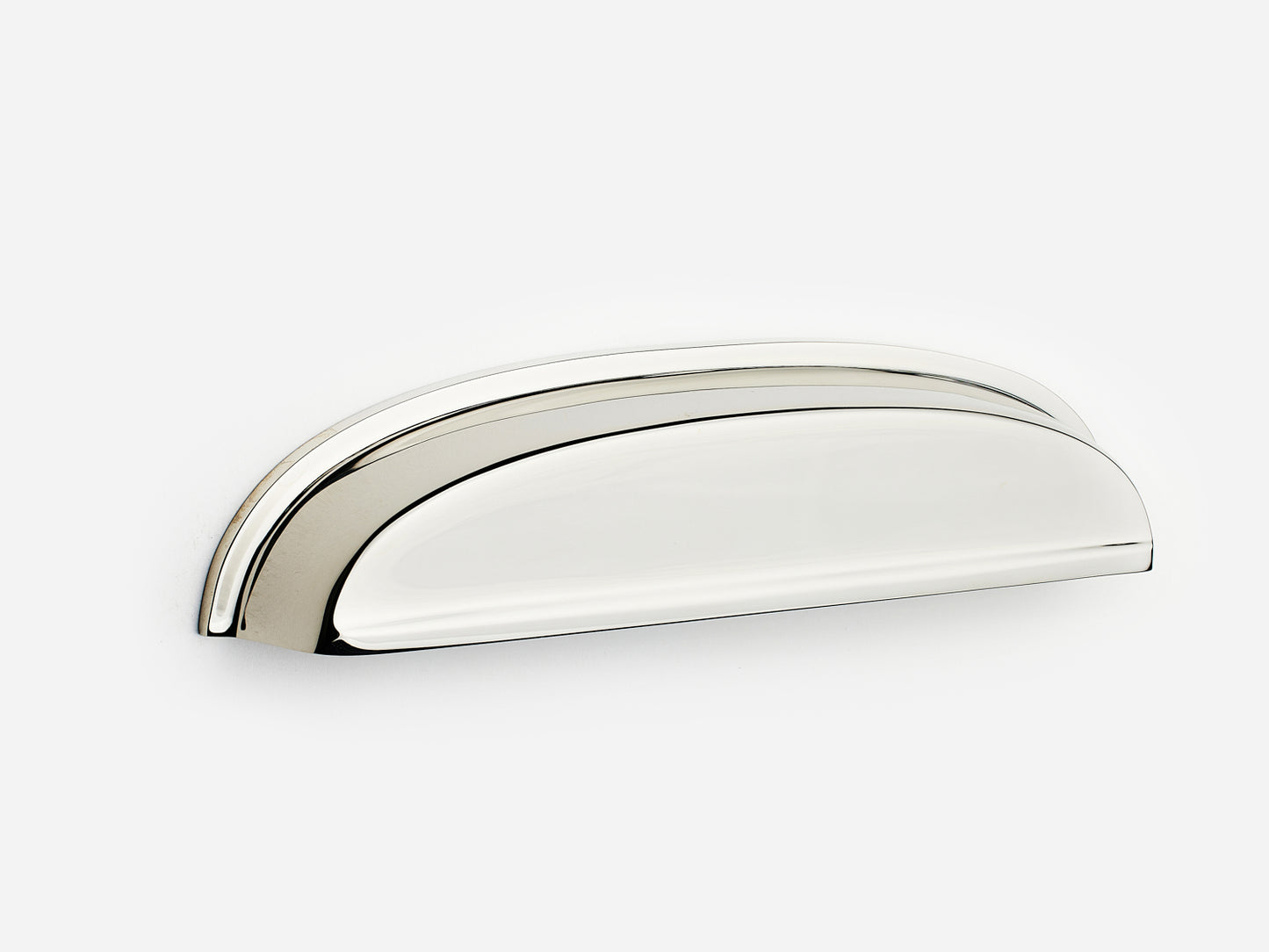 Solid brass Royce bin pull, 6 inches, in a polished nickel finish for cabinets.