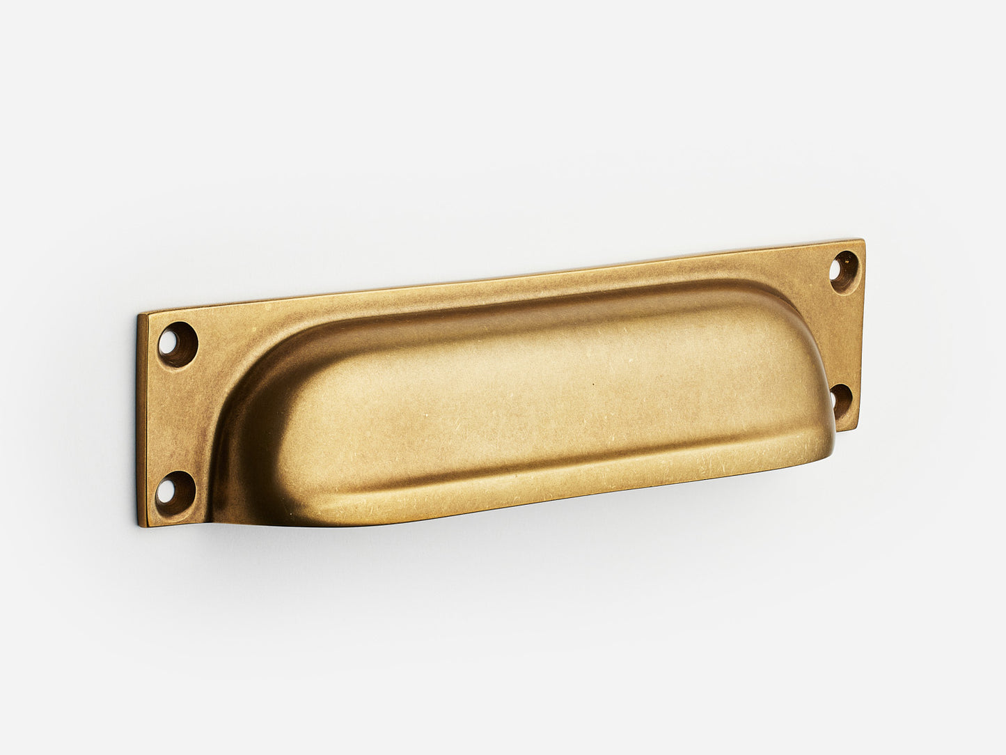 Solid brass Yorkshire bin pull, 6 inches, in an aged brass finish for cabinets.