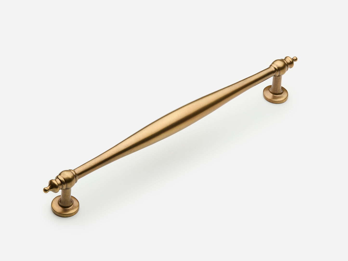 Solid brass Bougie drawer pull, 8 inches, in an aged brass finish for cabinets.