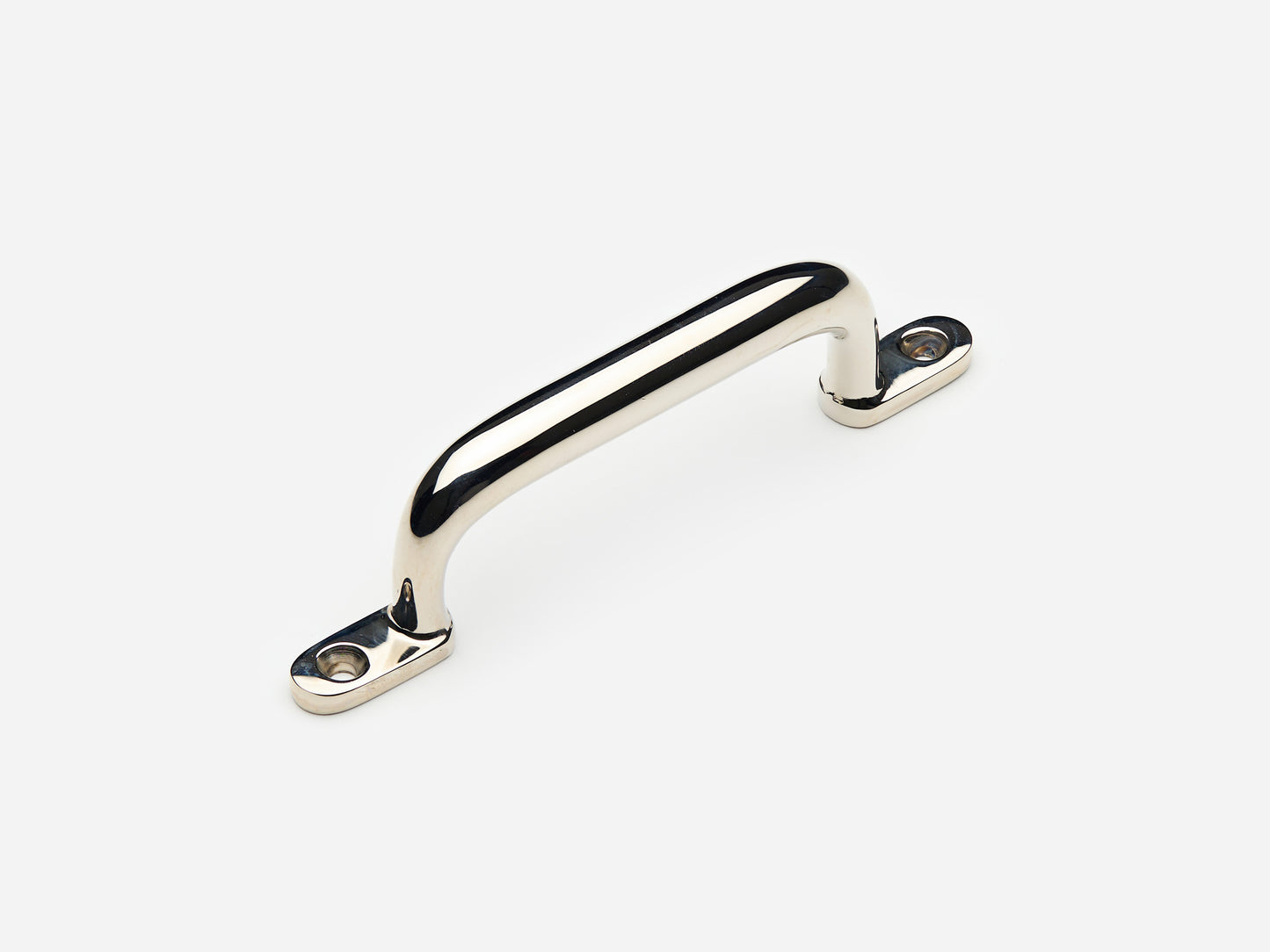 Solid brass Butler drawer pull, 4 inches, in a polished nickel finish for cabinets.