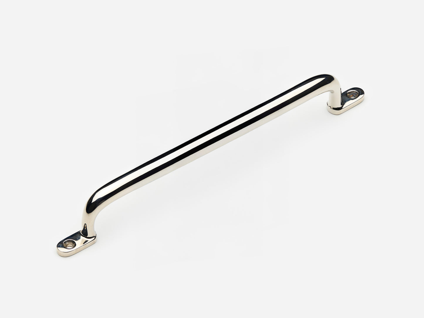 Solid brass Butler drawer pull, 8 inches, in a polished nickel finish for cabinets.