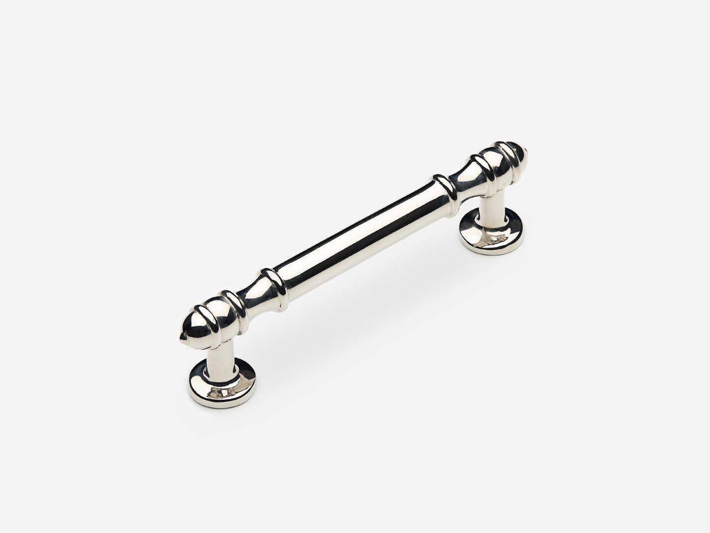 Solid brass Deseret drawer pull, 4 inches, in a polished nickel finish for cabinets.