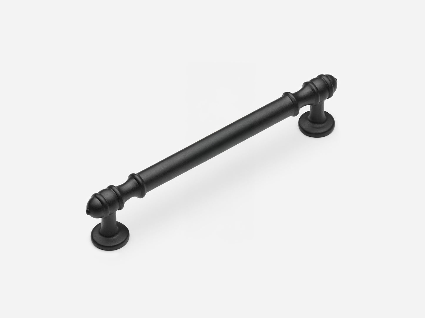 Solid brass Deseret drawer pull, 6 inches, in a matte black finish for cabinets.