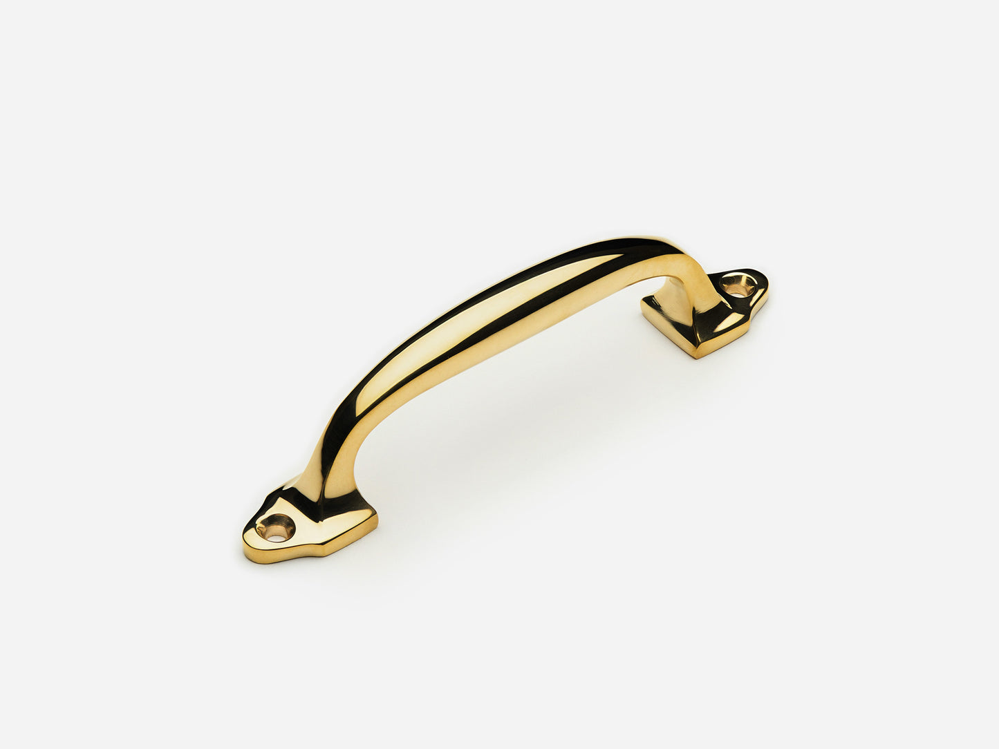 Solid brass Georgian drawer pull, 4 inches, in an unlacquered polished brass finish for cabinets.