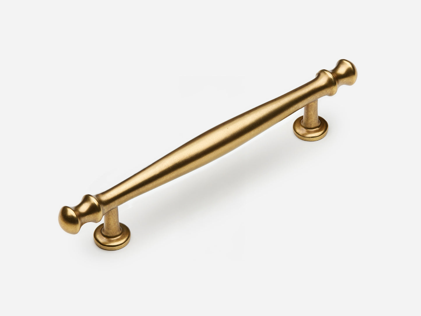 Solid brass Helena drawer pull, 6 inches, in an aged brass finish for cabinets.