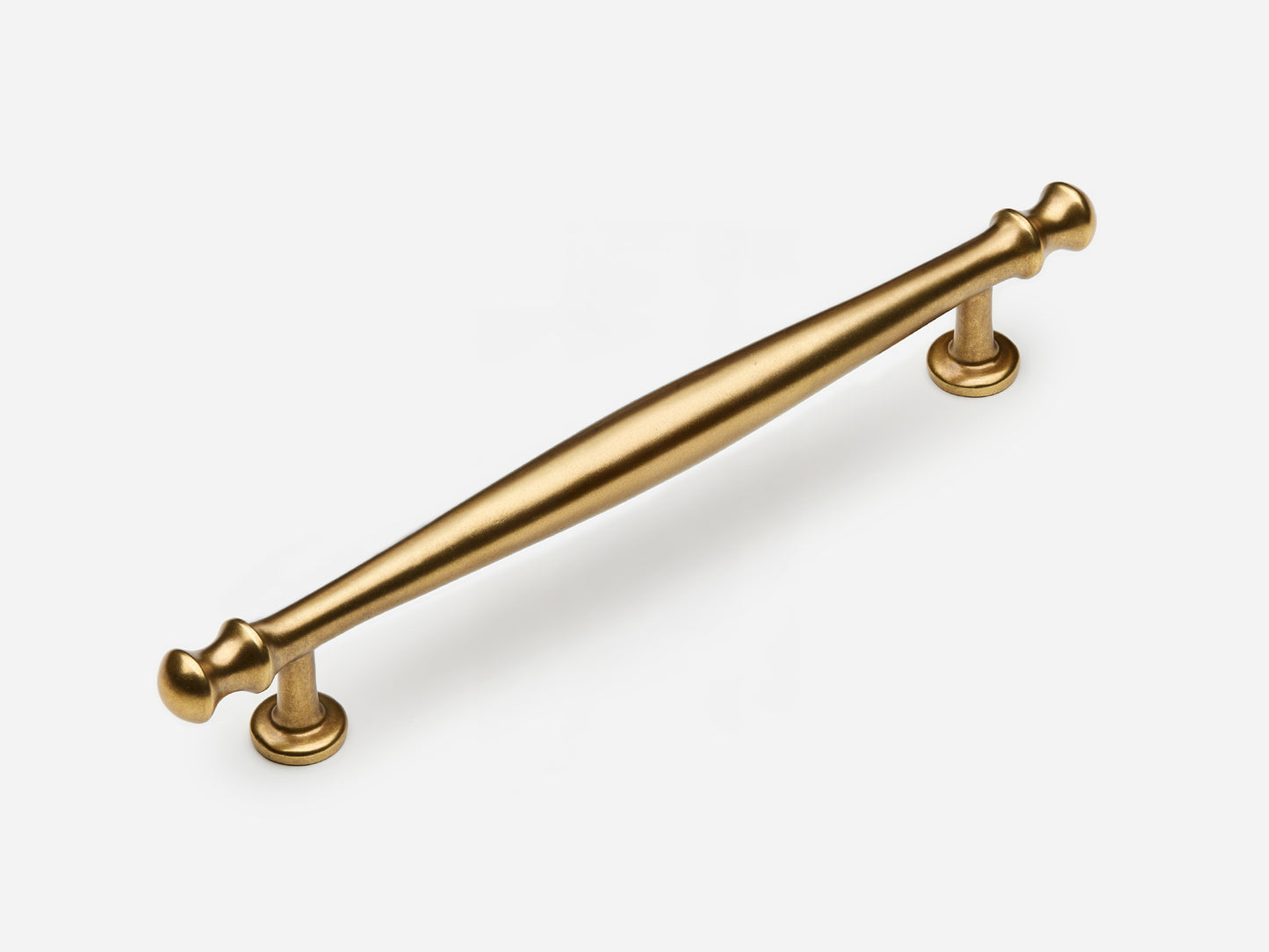 Solid brass Helena drawer pull, 8 inches, in an aged brass finish for cabinets.