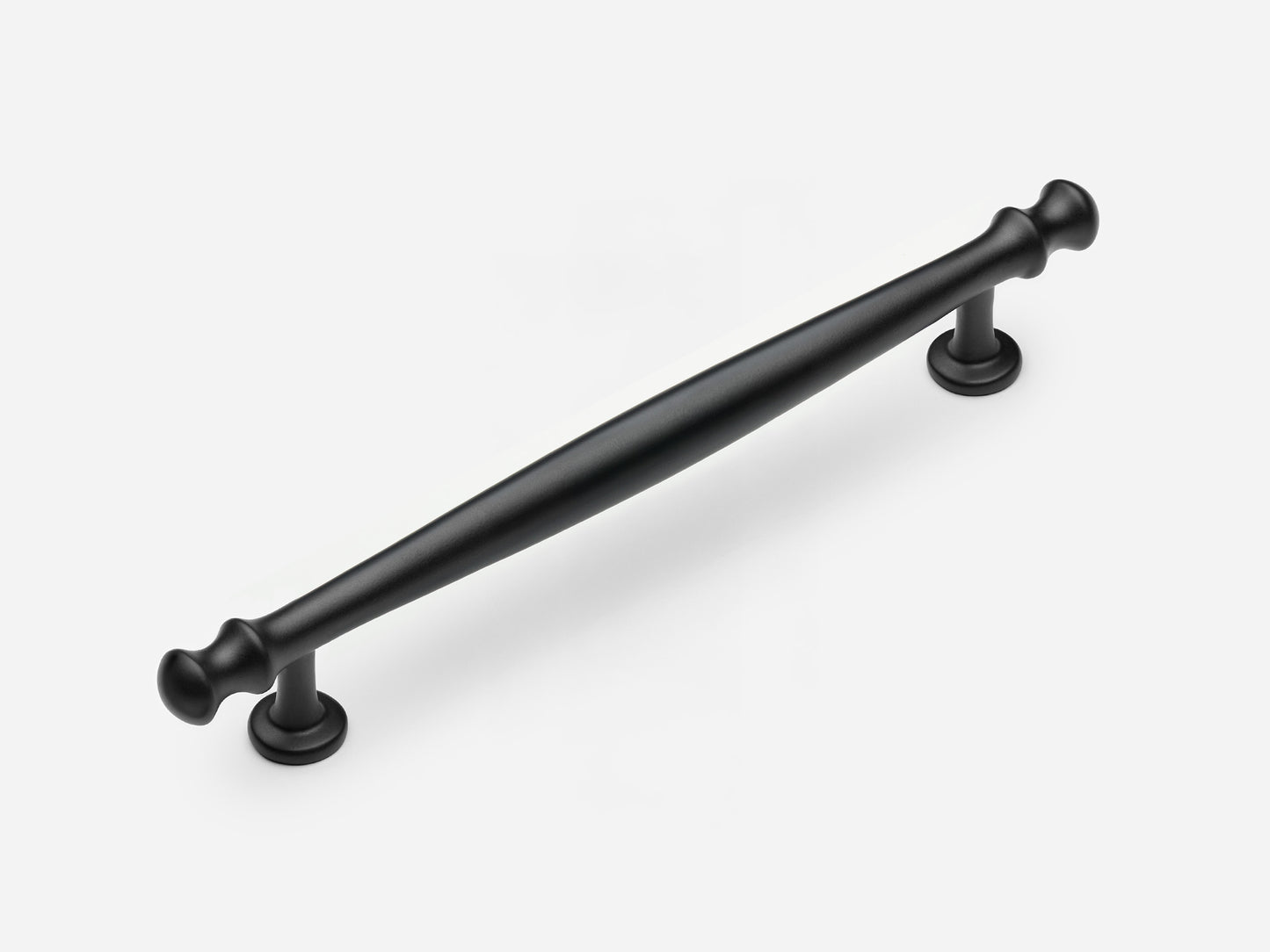 Solid brass Helena drawer pull, 8 inches, in a matte black finish for cabinets.