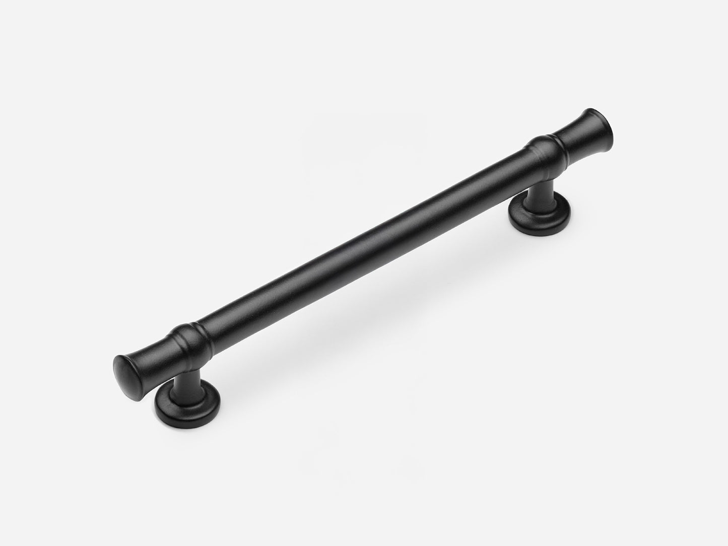 Solid brass Heritage drawer pull, 6 inches, in a matte black finish for cabinets.