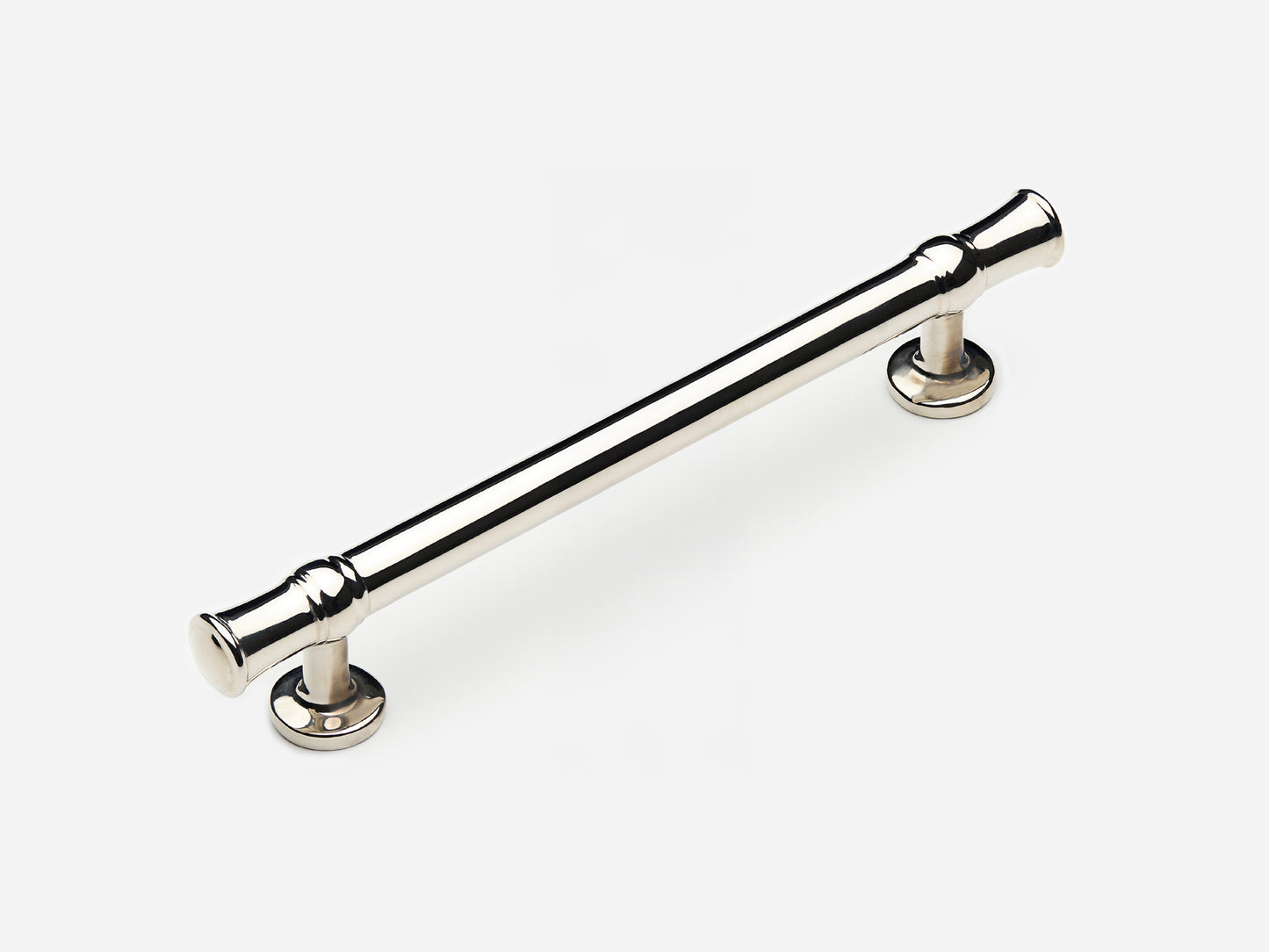 Solid brass Heritage drawer pull, 6 inches, in a polished nickel finish for cabinets.