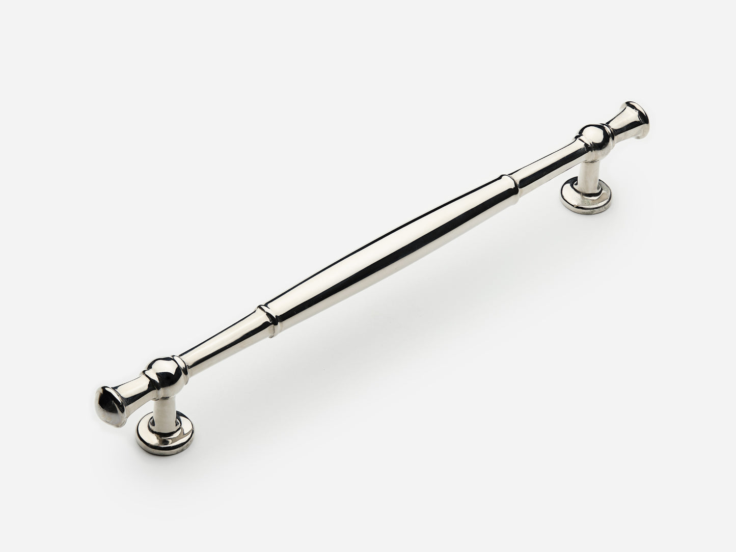 Solid brass Windsor drawer pull, 8 inches, in a polished nickel finish for cabinets.