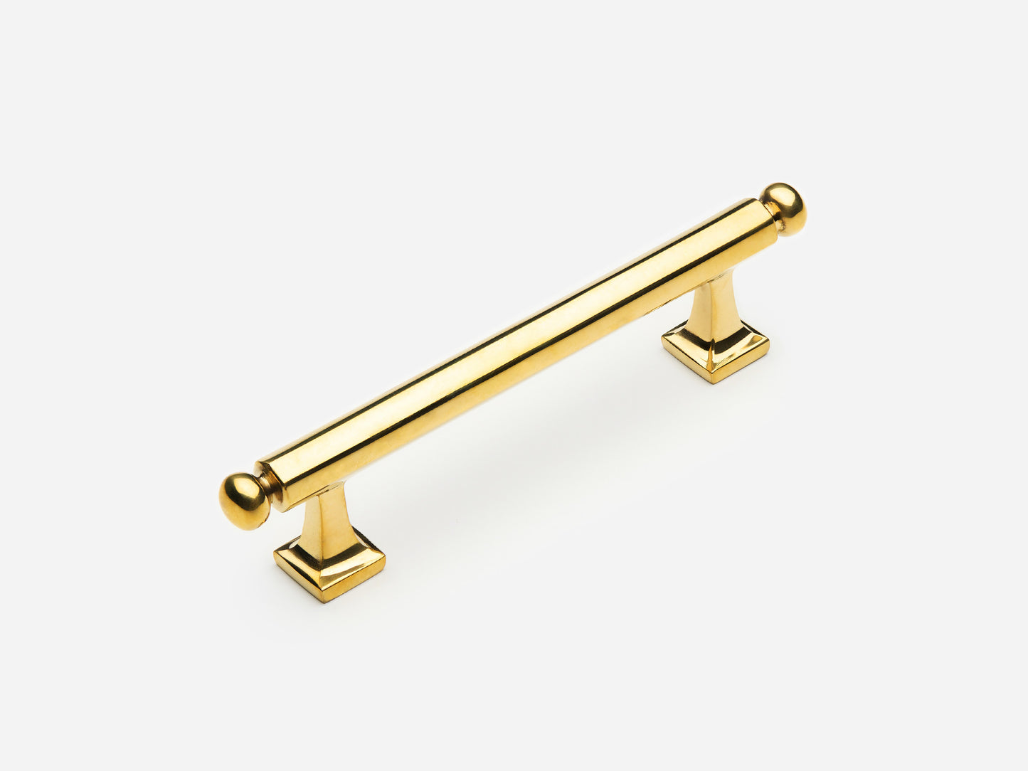 Solid brass Wright drawer pull, 4 inches, in an unlacquered polished brass finish for cabinets.