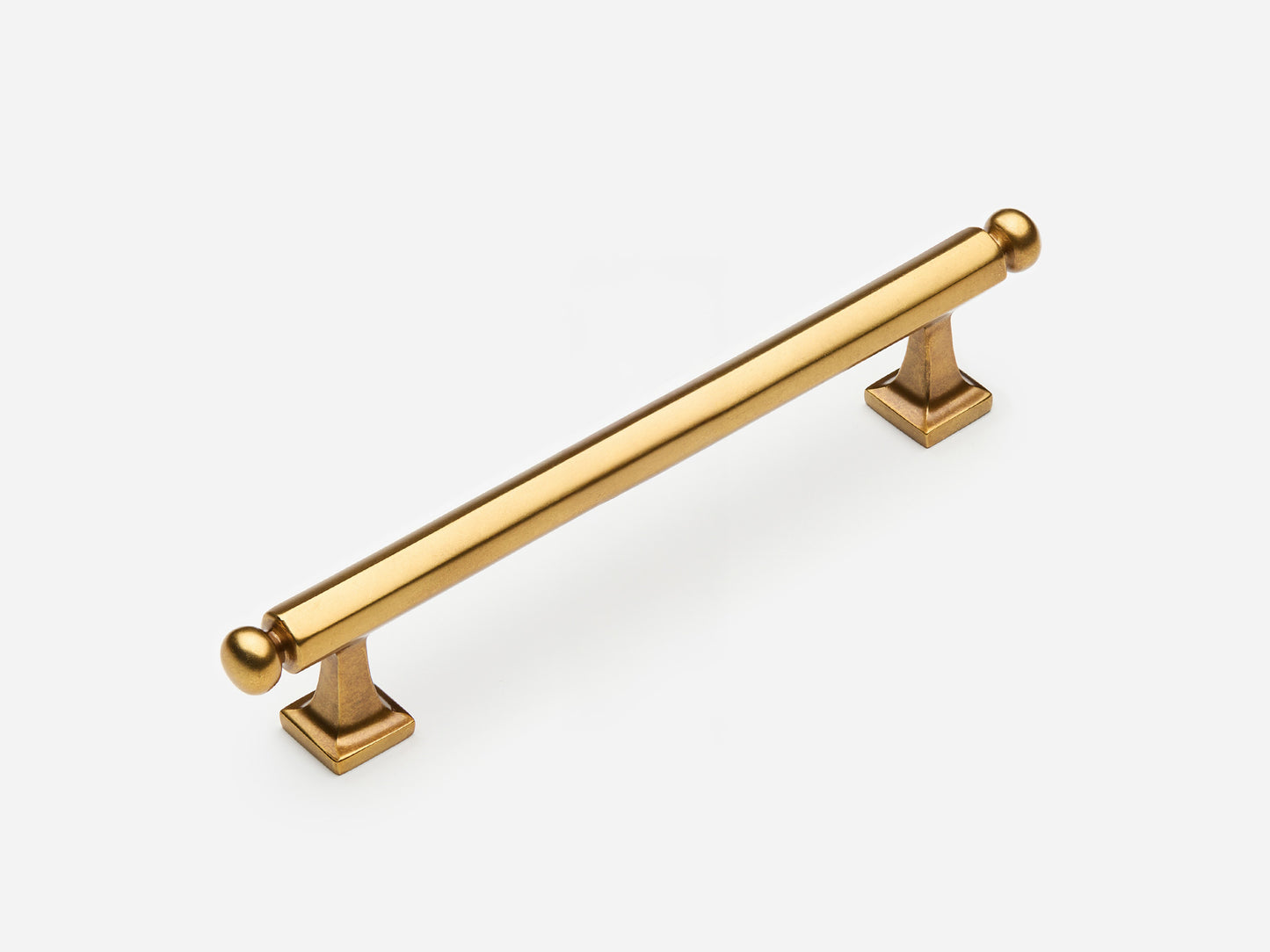 Solid brass Wright drawer pull, 6 inches, in an aged brass finish for cabinets.