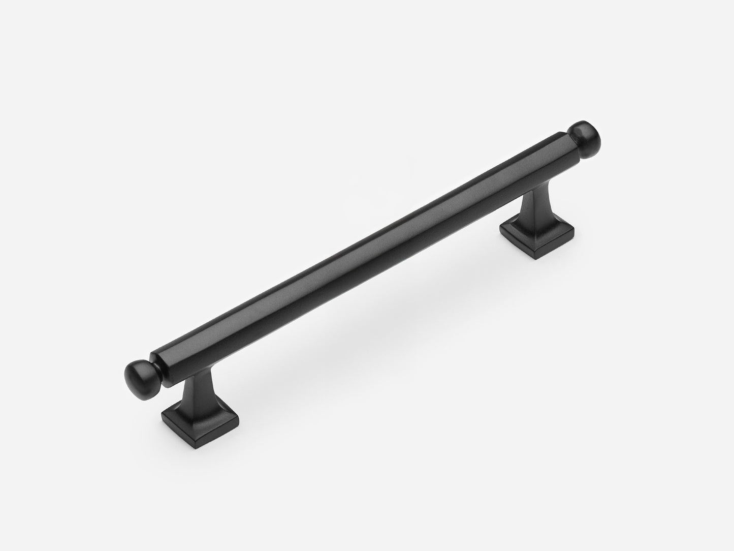 Solid brass Wright drawer pull, 6 inches, in a matte black finish for cabinets.