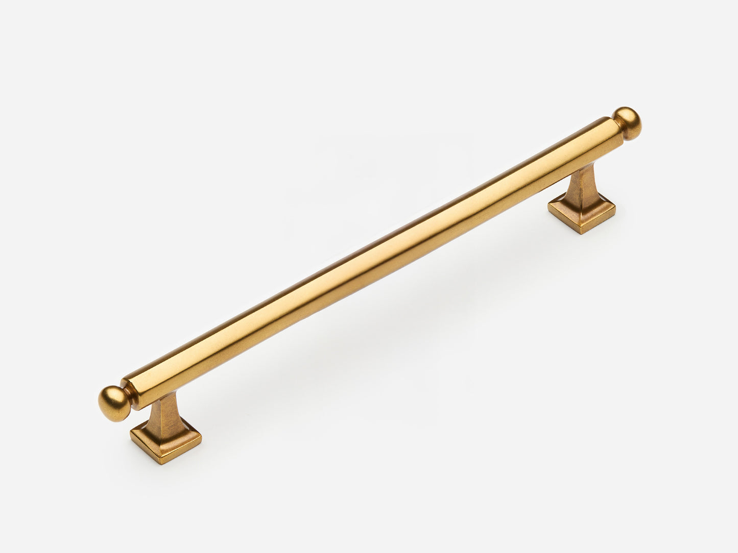 Solid brass Wright drawer pull, 8 inches, in an aged brass finish for cabinets.
