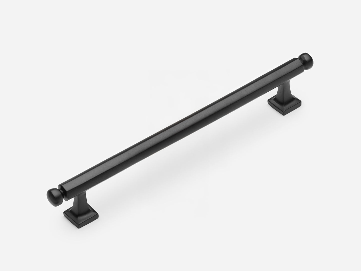 Solid brass Wright drawer pull, 8 inches, in a matte black finish for cabinets.