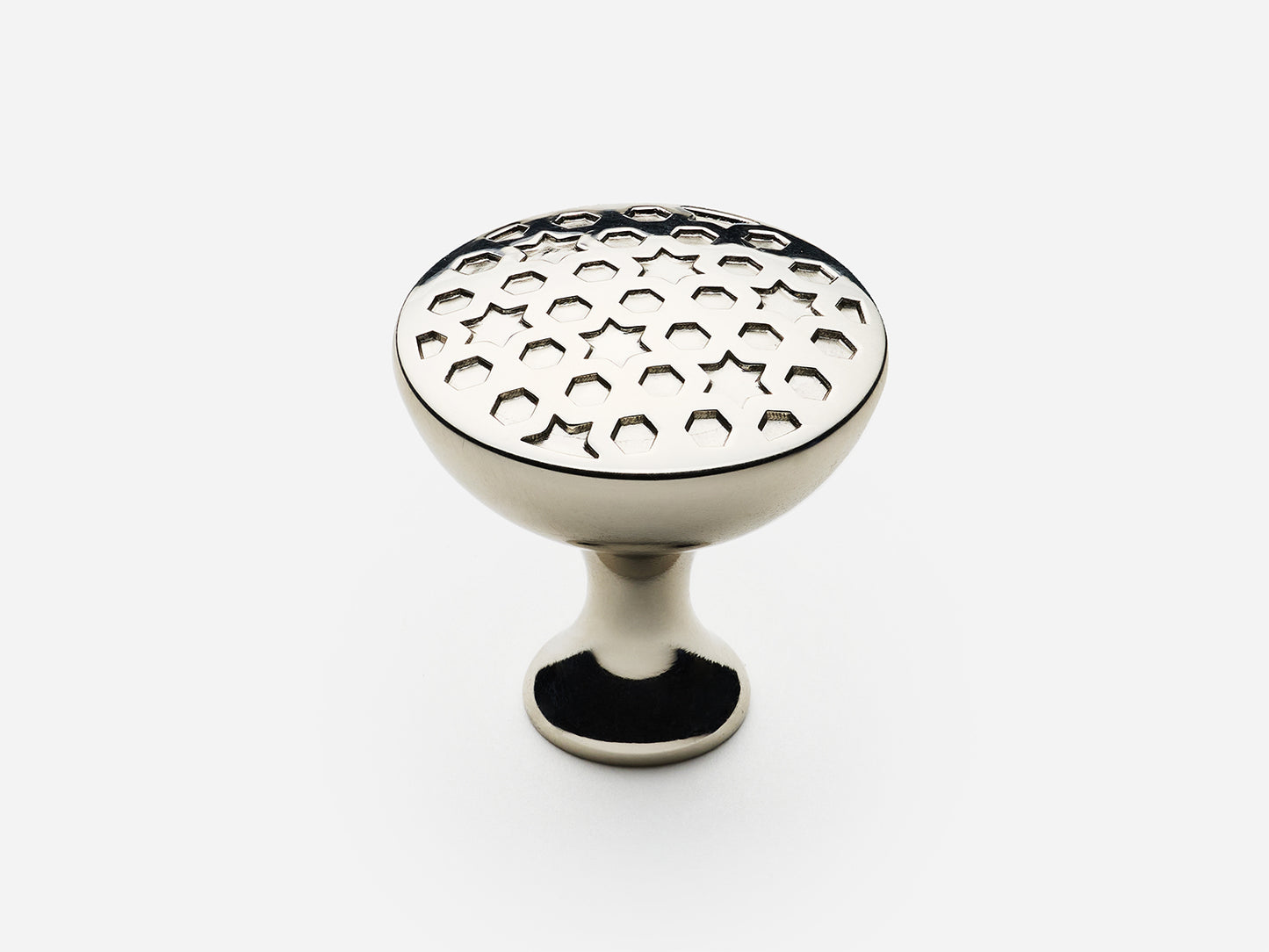 Solid brass France Knob, standard size, in a polished nickel finish for cabinets.