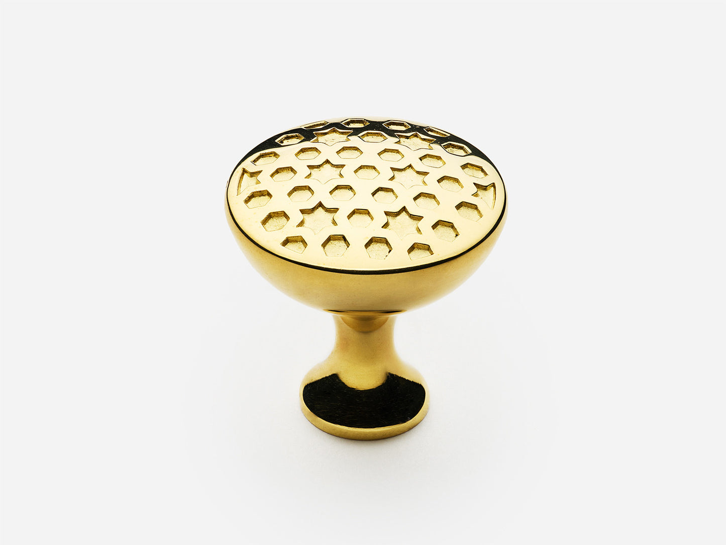 Solid brass France Knob, standard size, in an unlacquered polished brass finish for cabinets.