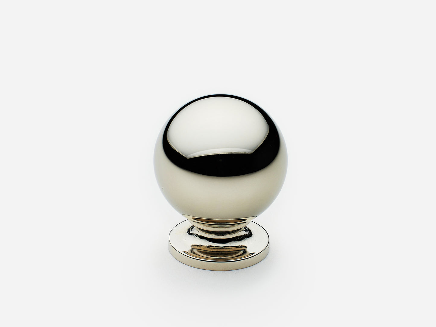 Solid brass Luxe Ball Knob, standard size, in a polished nickel finish for cabinets.