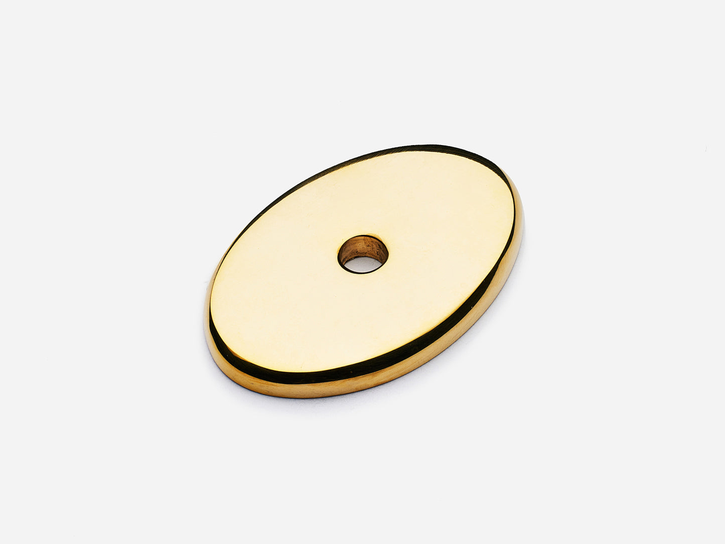 Solid brass Oval backplate, 1-5 inch, unlacquered polished brass finish for knobs on cabinets.