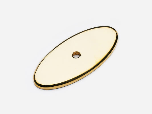 Solid brass Oval backplate, 2.5 inch, unlacquered polished brass finish for knobs on cabinets.