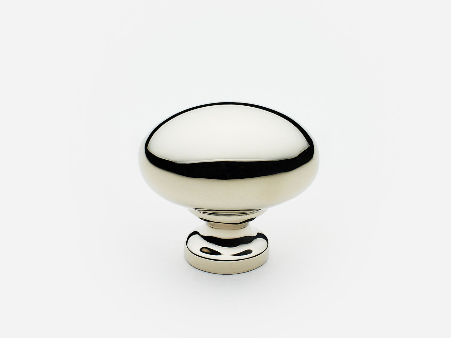 Solid brass Oval Knob, standard size, in a polished nickel finish for cabinets.