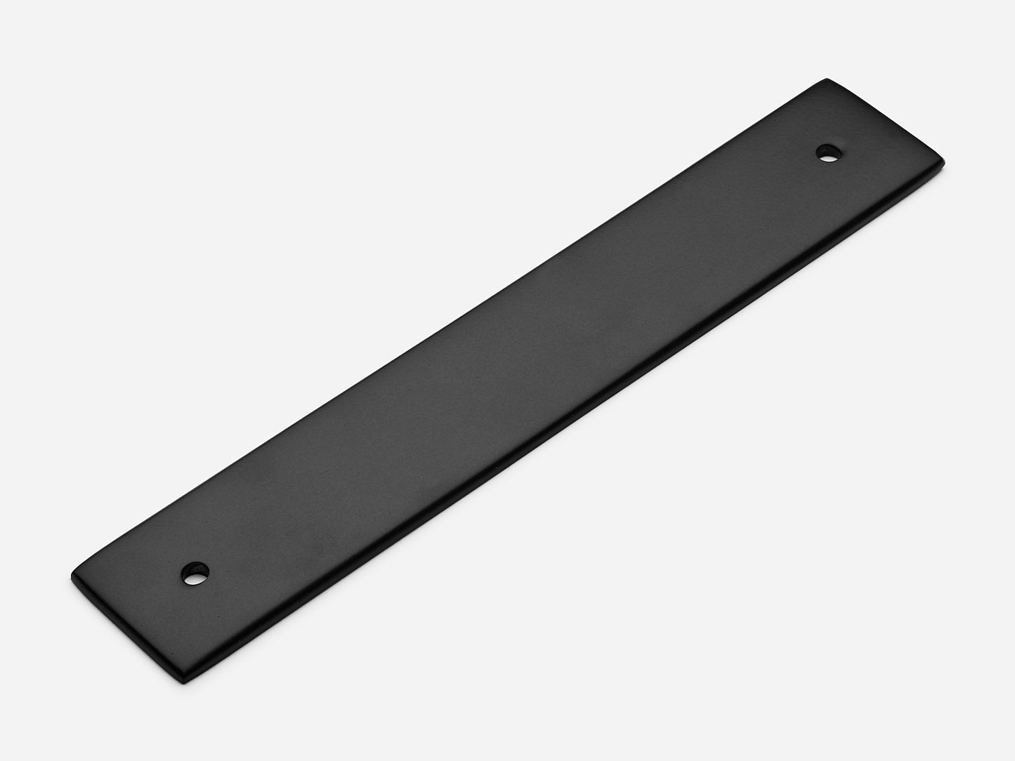 Solid brass Rectangular Backplate with holes 6 inches on center in a matte black finish.