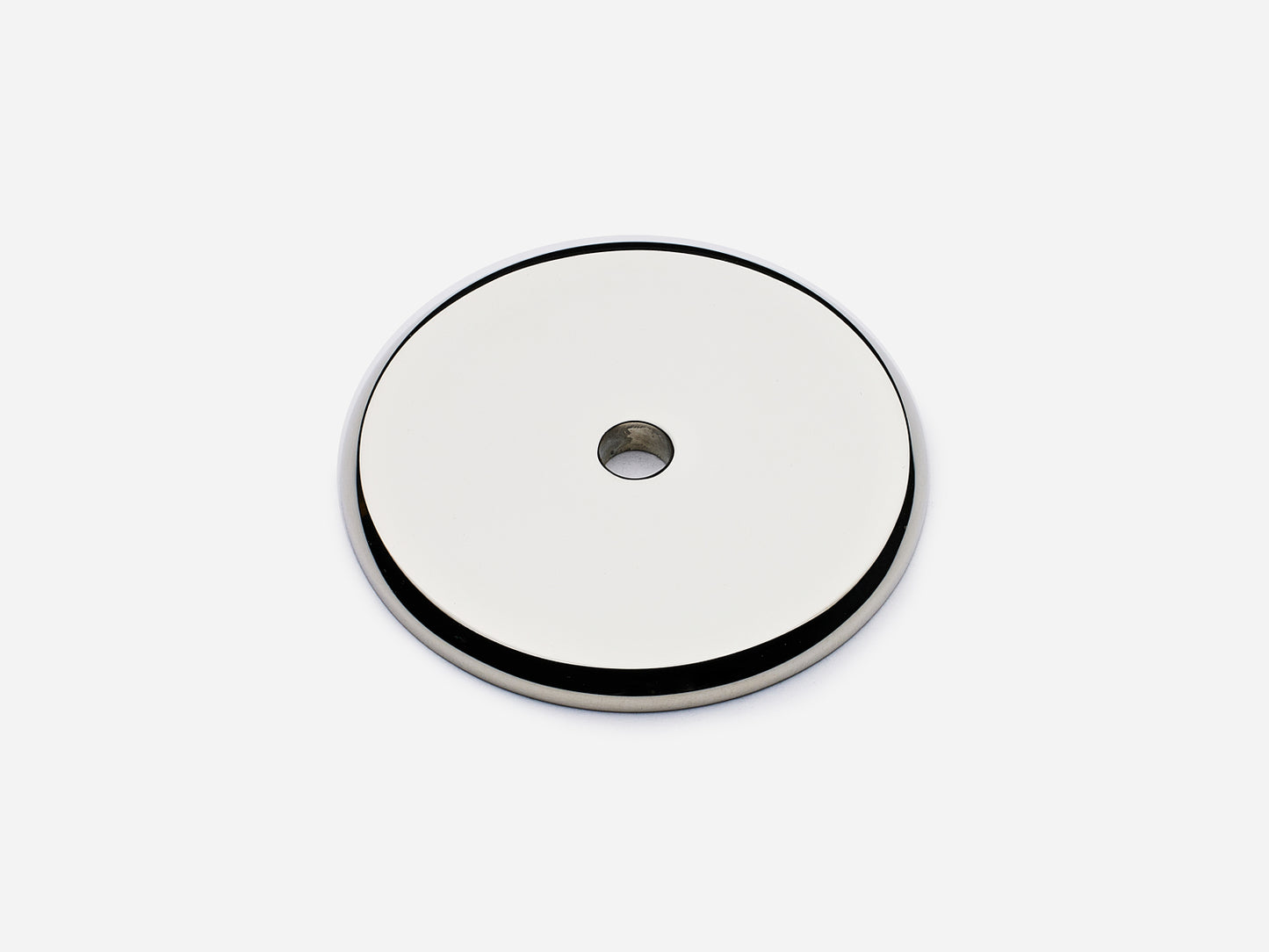 Solid brass Round backplate, 1.5 inches, in a polished nickel finish for knobs on cabinets.