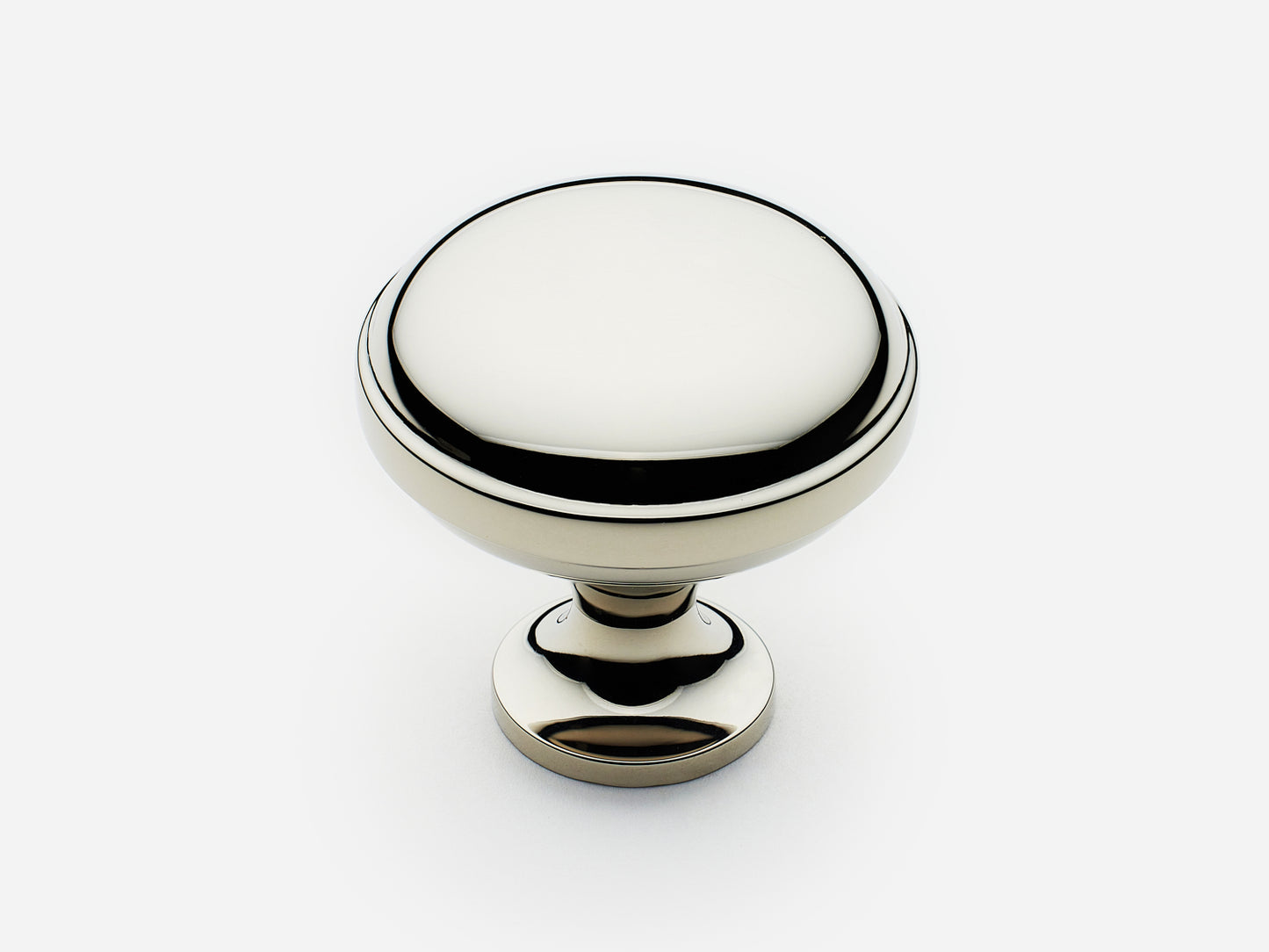 Solid brass Royal Knob, large size, in a polished nickel finish for cabinets.
