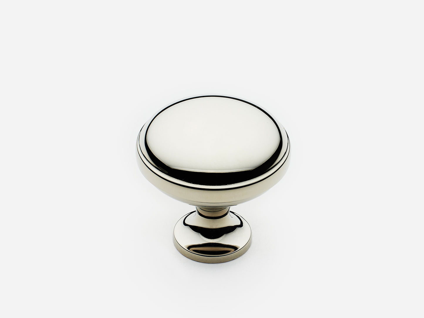 Solid brass Royal Knob, standard size, in a polished nickel finish for cabinets.