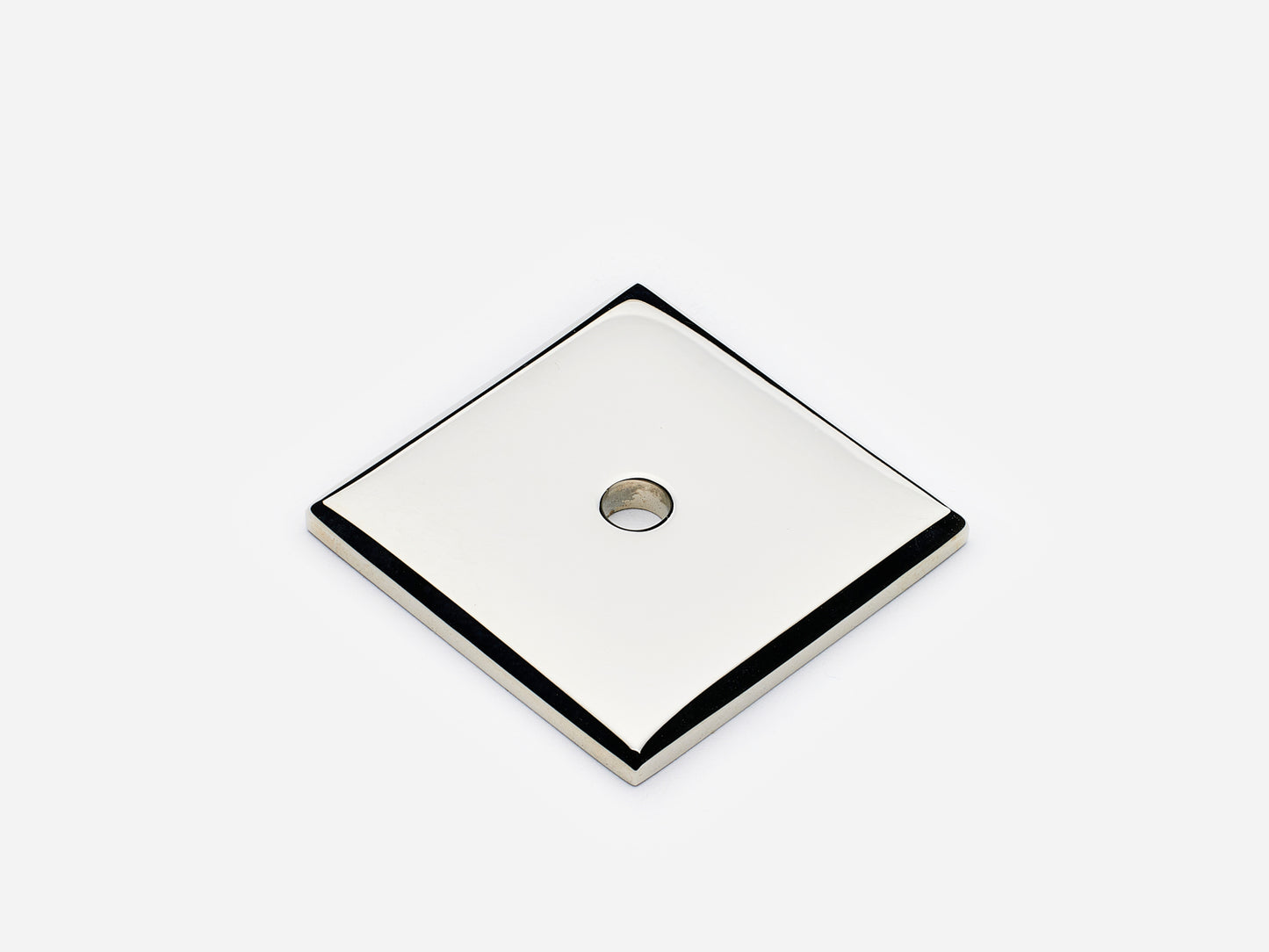 Solid brass Square backplate, 1.25 inches, in a polished nickel finish for knobs on cabinets.