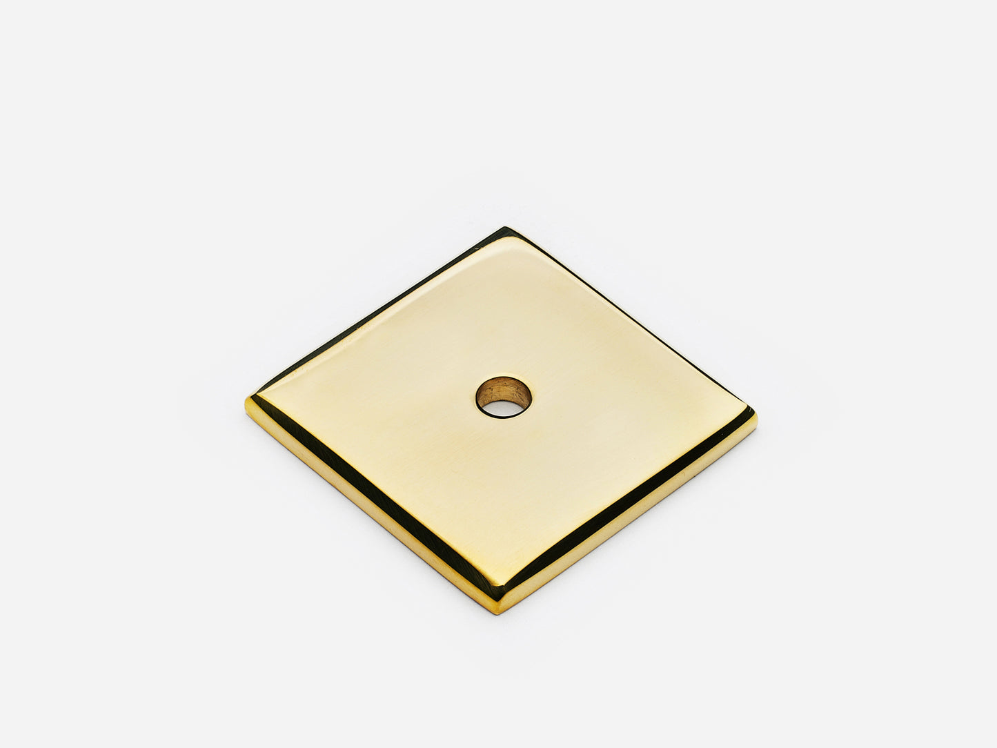 Solid brass Square backplate, 1.25 inches, in an unlacquered polished brass finish for knobs on cabinets.