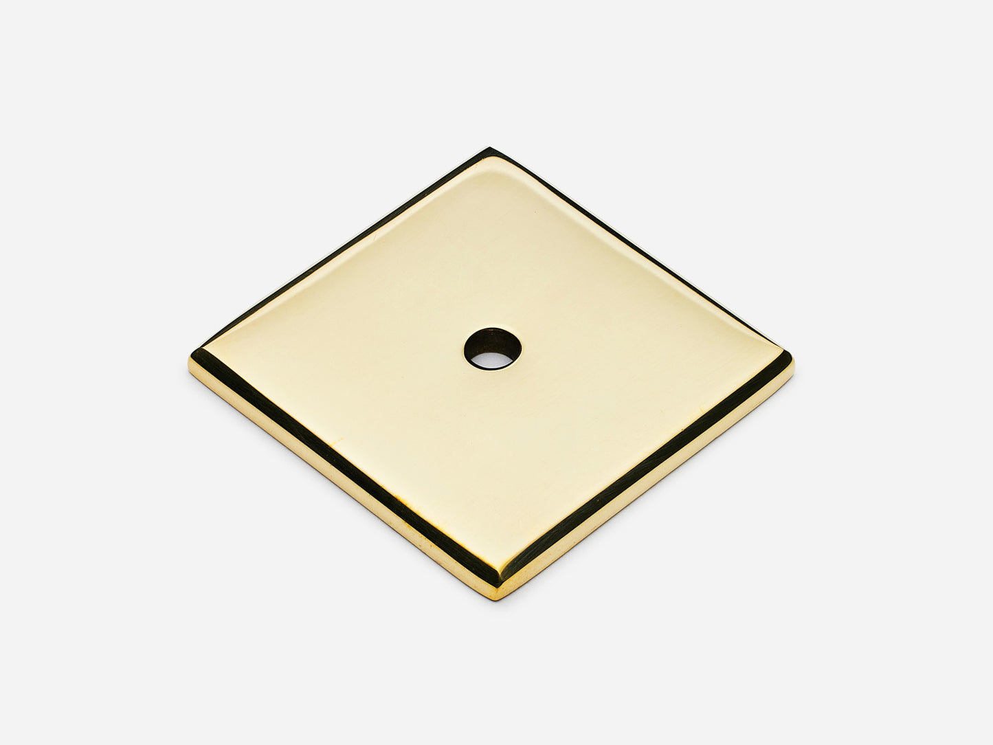 Solid brass Square backplate, 1.5 inches, in an unlacquered polished brass finish for knobs on cabinets.