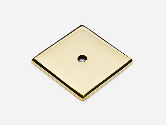 Solid brass Square backplate, 1.5 inches, in an unlacquered polished brass finish for knobs on cabinets.