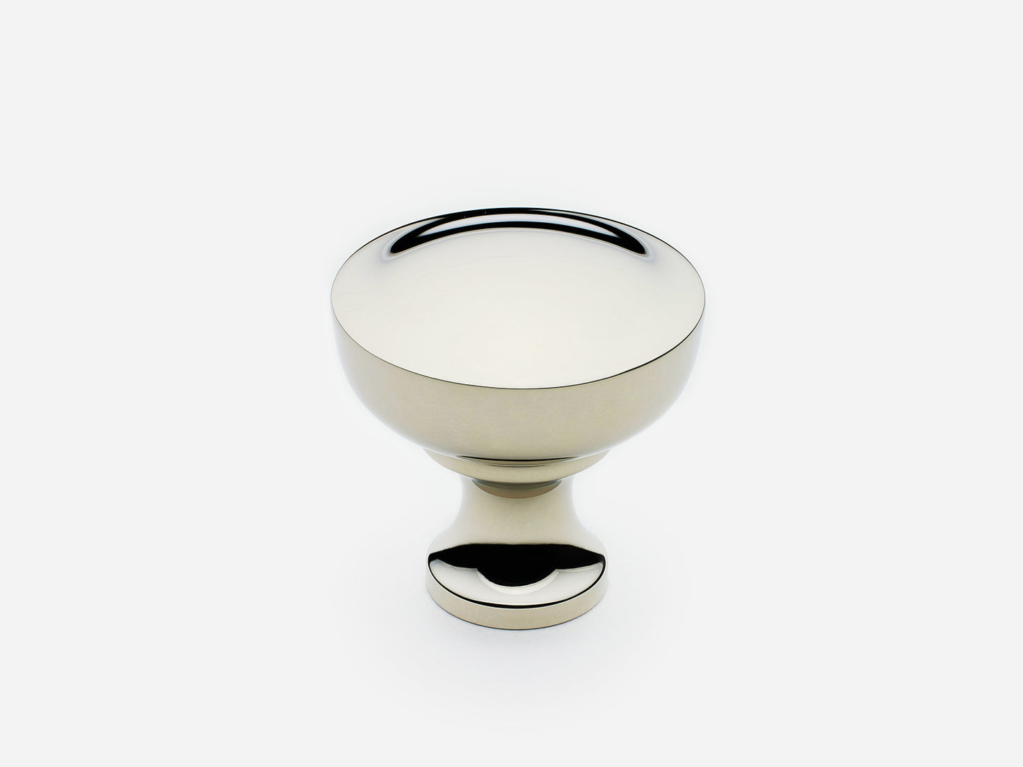 Solid brass Triumph Knob, standard size, in a polished nickel finish for cabinets.