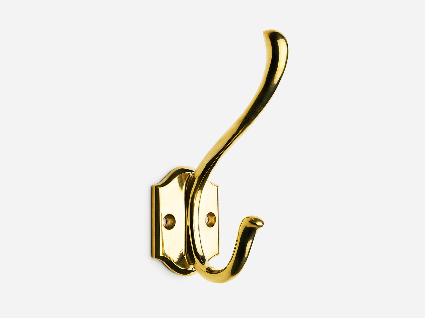 Solid Brass Hampton Double Hook in Unlacquered Polished Brass Finish