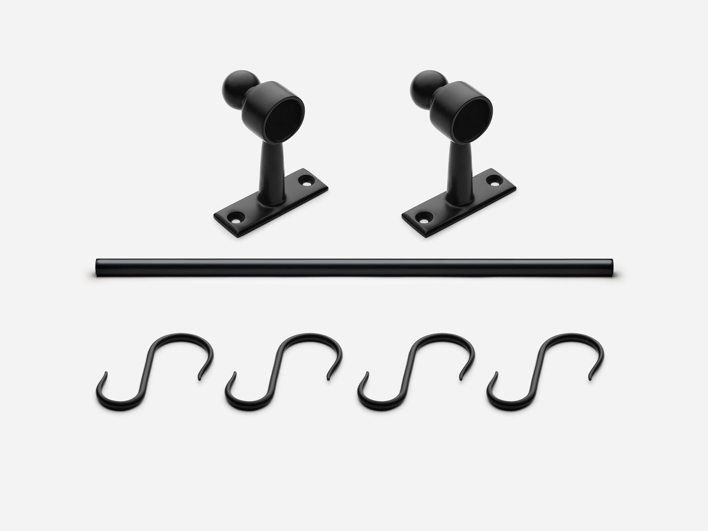 Solid brass Campaign hanging pot rail, 2 feet, in a matte black finish for kitchens.